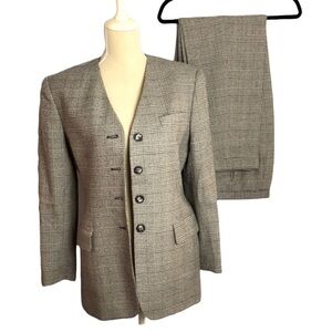 Vintage Jones New York Tailored Wool Glen Check Plaid Pantsuit